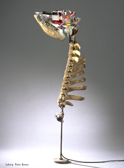 Cyborg, sculpture Peter Keene - cow skeleton, motor,camera, art contemporain